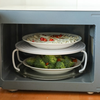 Microwave plate stacker for heating two dishes at once