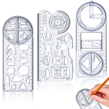 Multifunctional geometric ruler for drawing shapes