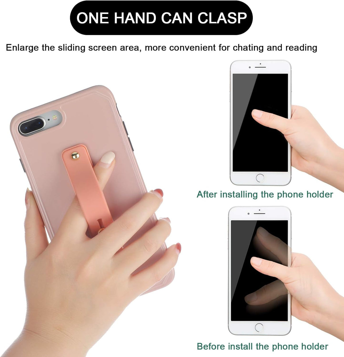 Phone grip strap for one-handed use