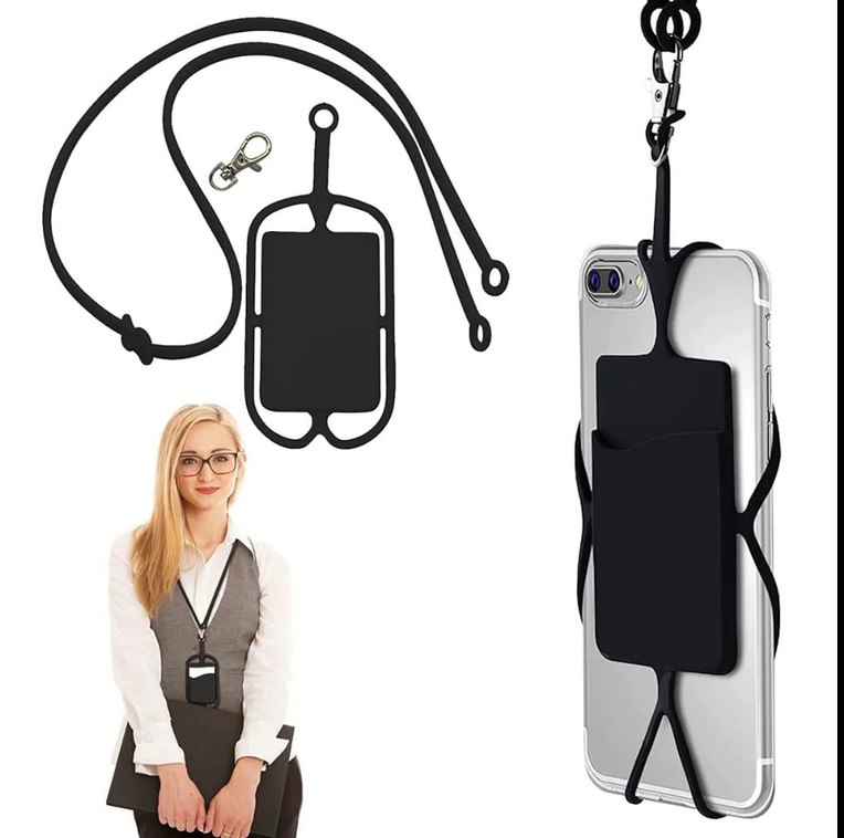 Silicone phone neck strap in black
