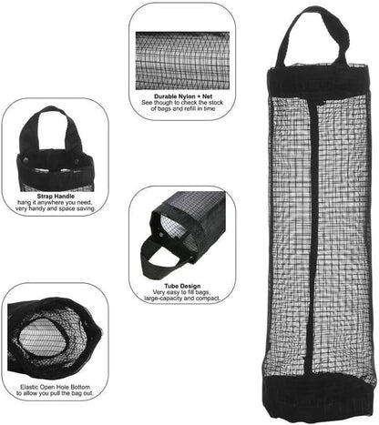 Kitchen plastic bag holder that shows when you're running low on bags