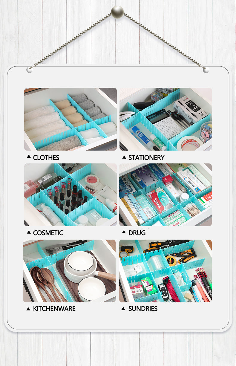 DIY plastic drawer dividers arranged in different shapes for small items