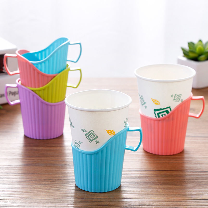 Plastic paper cup holders in assorted colors