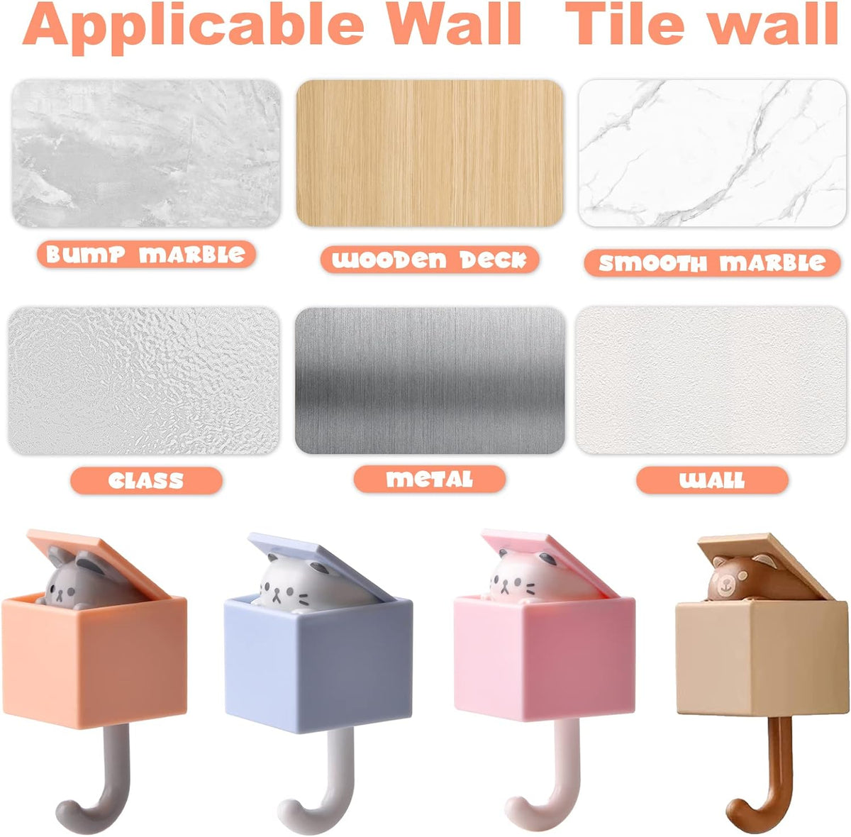 Adhesive animal hooks for towels and bags