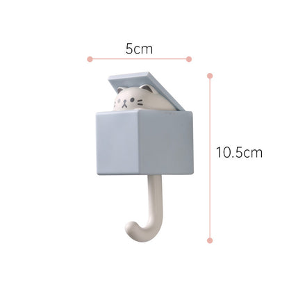 Pop up animal hook, white cat with blue box