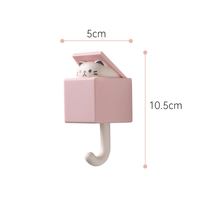 Pop up animal hook, white cat with pink box