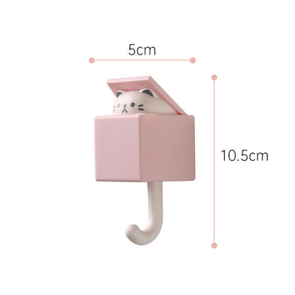 Pop up animal hook, white cat with pink box