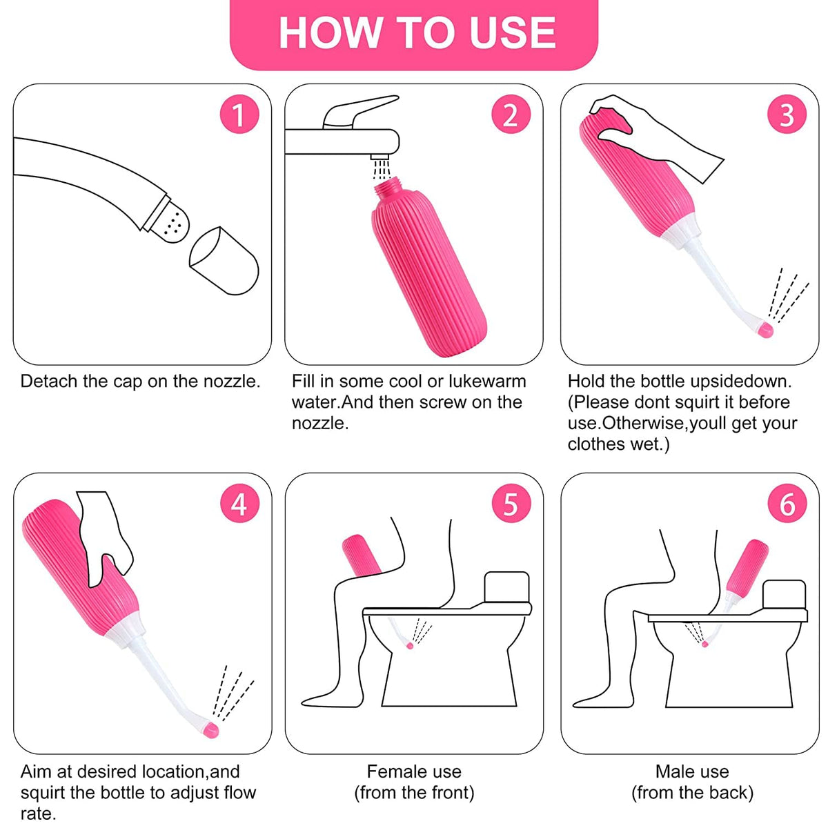 Portable bidet with ergonomic nozzle for personal hygiene on the go
