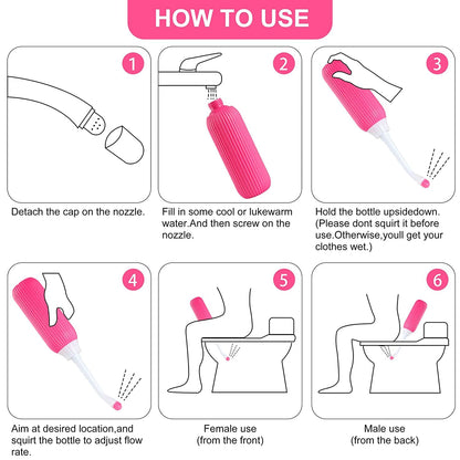 Portable bidet with ergonomic nozzle for personal hygiene on the go
