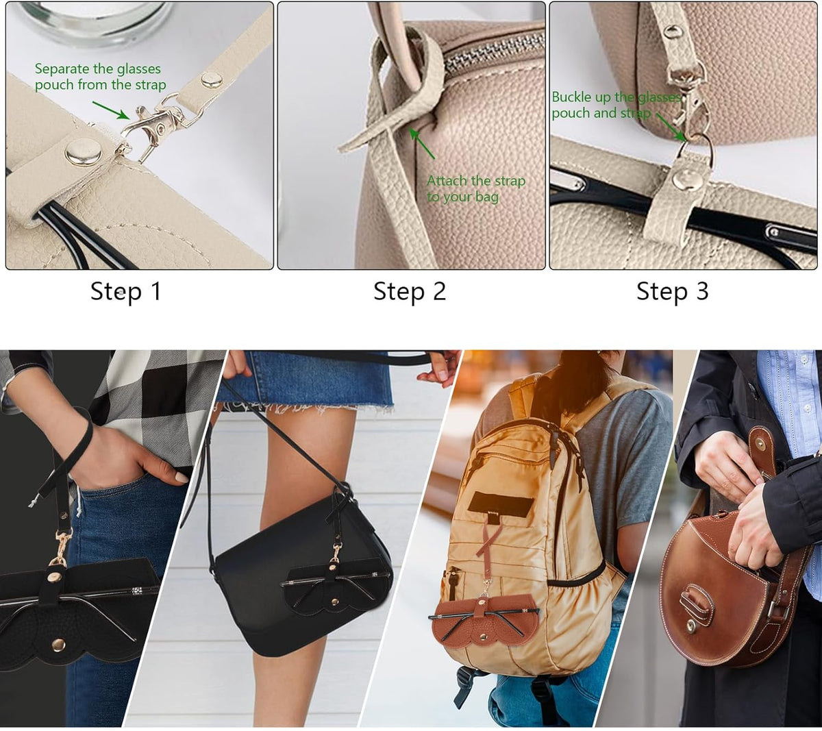 Portable sunglasses holder in easy-to-clean PU leather