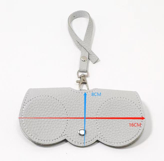 Portable sunglasses holder in grey soft PU leather with metal snap button