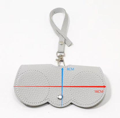 Portable sunglasses holder in grey soft PU leather with metal snap button