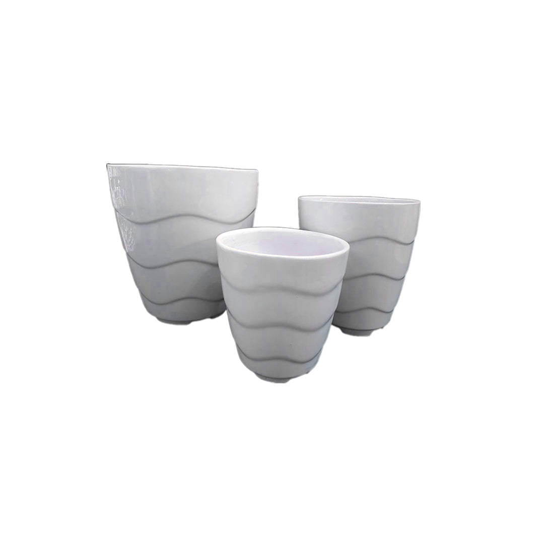 Plant Pot Set, 3 Pack White Round Ceramic for indoors and outdoors