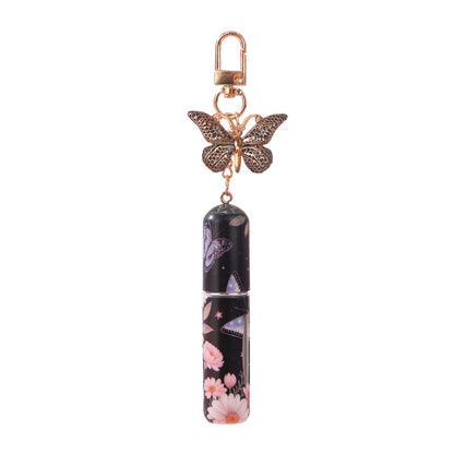 Refillable keychain perfume bottle with black butterfly pendant
