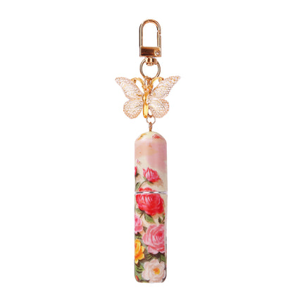Refillable keychain perfume bottle with red butterfly pendant