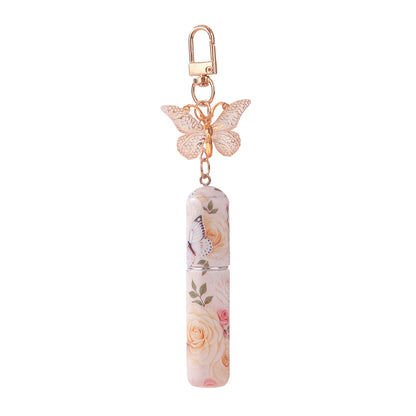Refillable keychain perfume bottle with white butterfly pendant