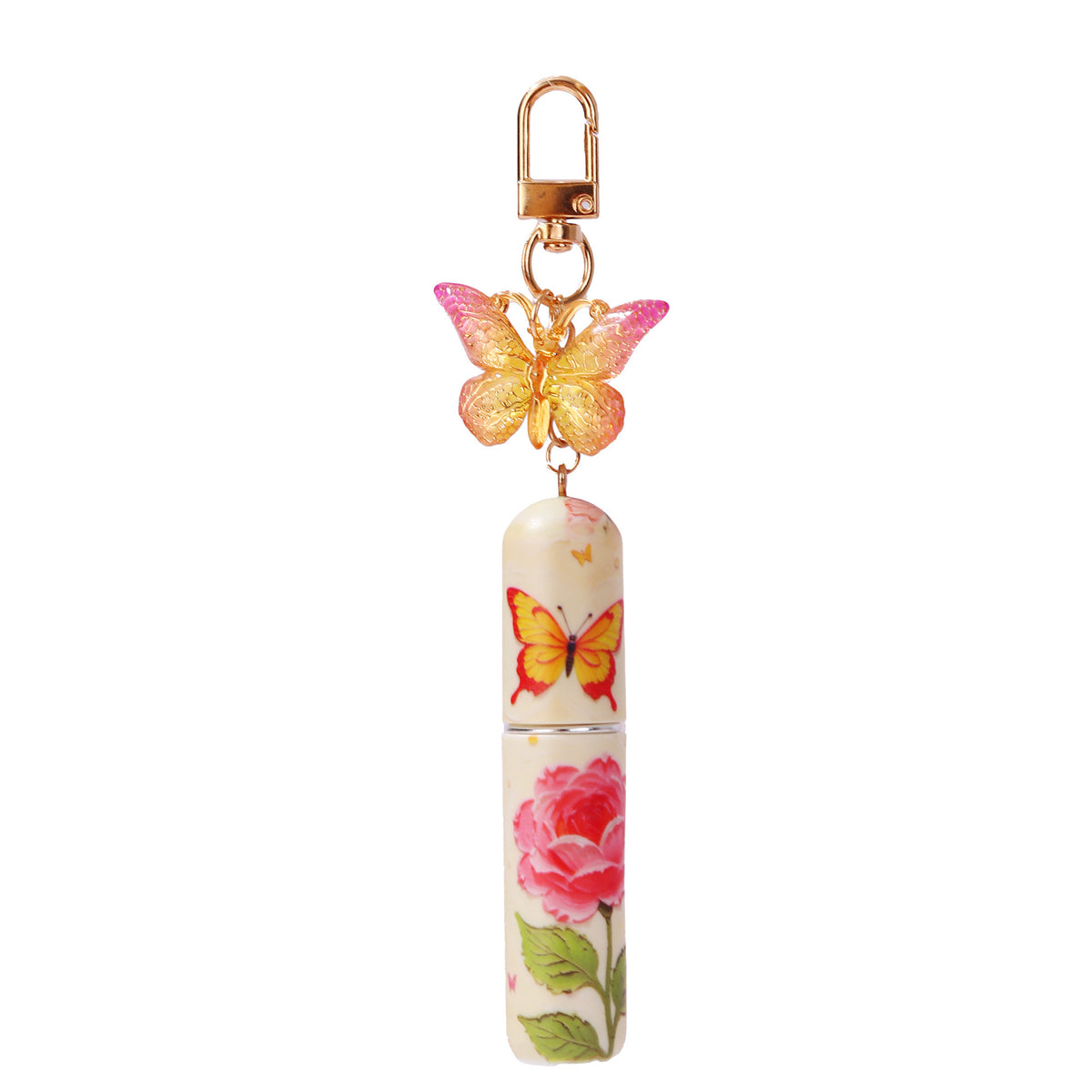 Refillable keychain perfume bottle with yellow butterfly pendant