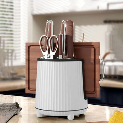 Rotating kitchen utensils holder in white