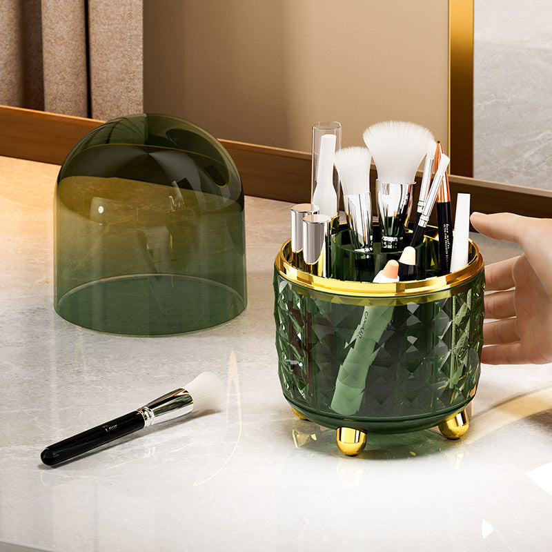 Rotating makeup organizer, green base with gold