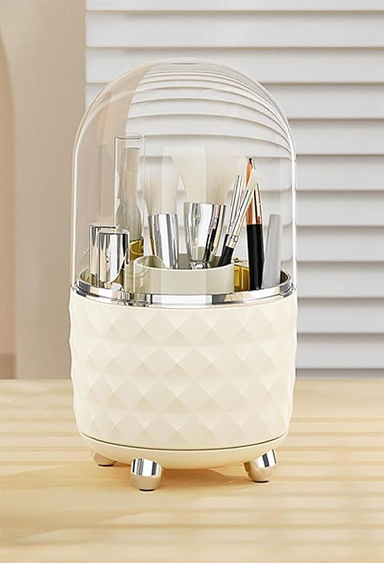 Rotating makeup organizer with ivory base