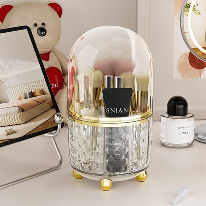 Rotating makeup organizer, transparent base with gold