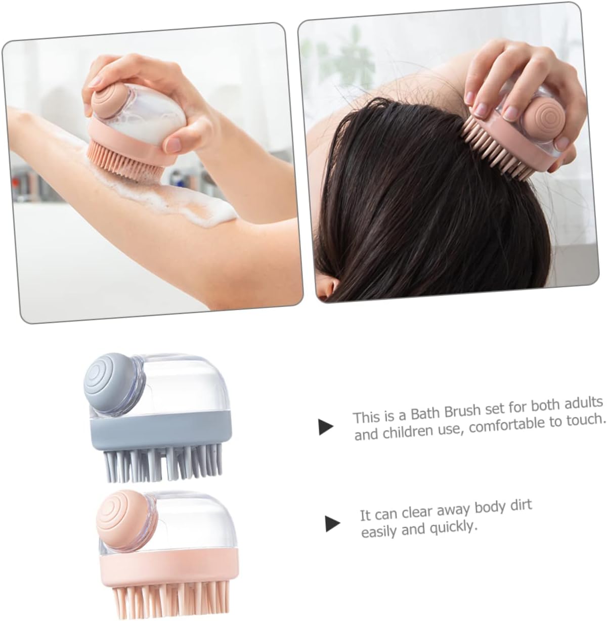 Shampoo dispenser brushes for head and body