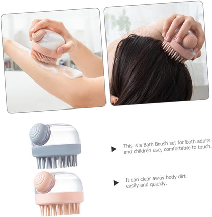 Shampoo dispenser brushes for head and body