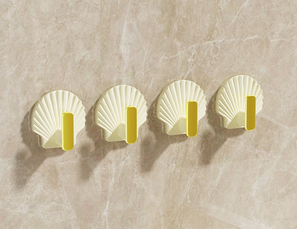Shell design adhesive hooks in beige