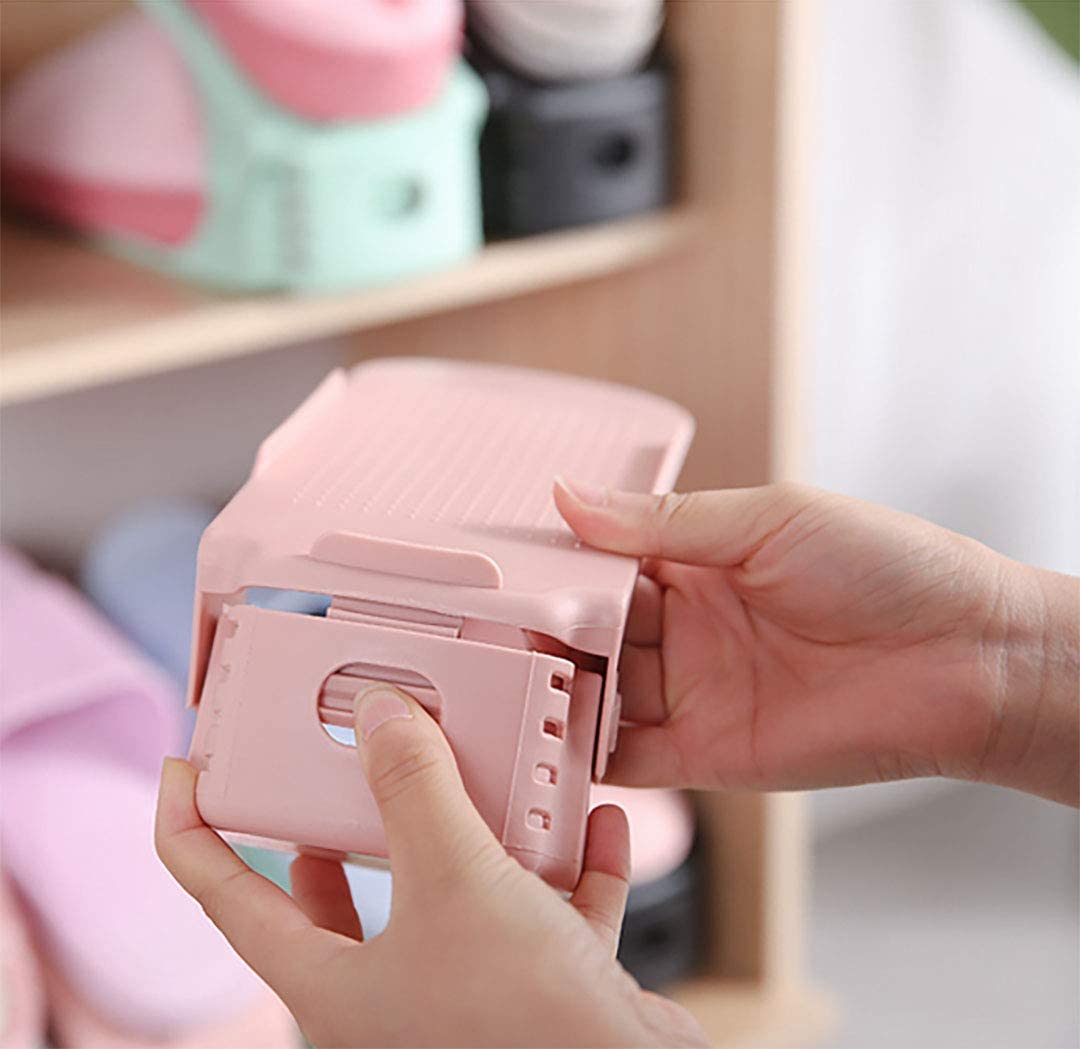 Double-deck shoe stacker rack that stores two shoes in the space of one