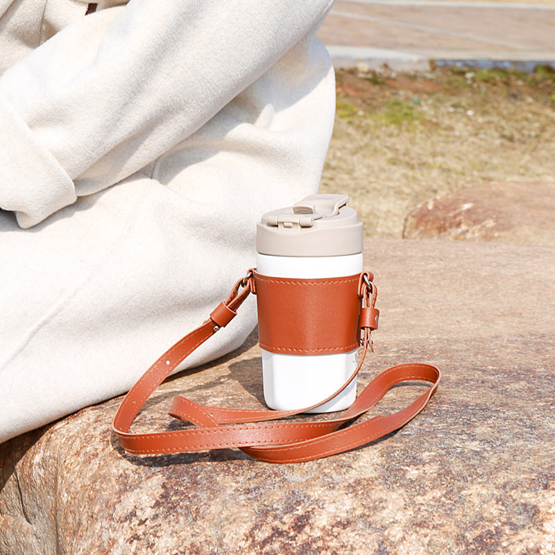 Shoulder strap cup holder in brown