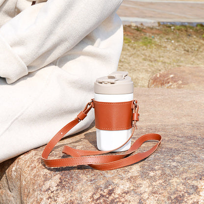 Shoulder strap cup holder in brown