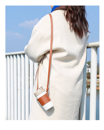 Shoulder strap cup holder for walking and commuting