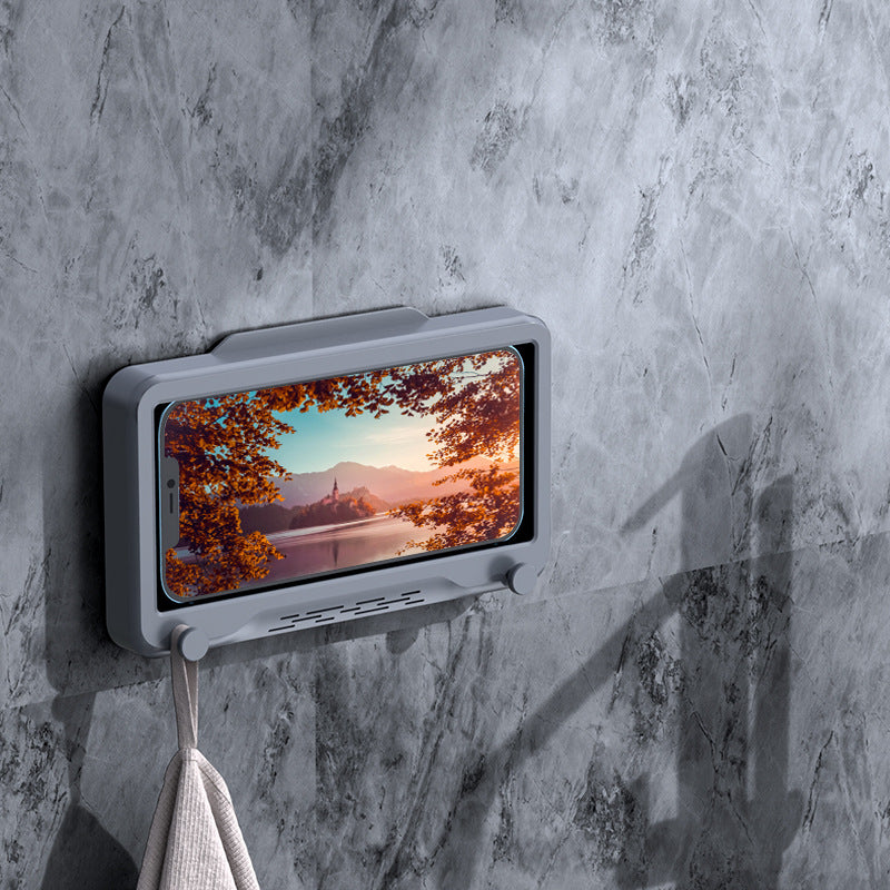 Shower phone holder box, fixed type in grey and white