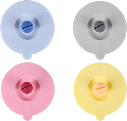 Silicone cup cover in pink, blue, yellow and grey