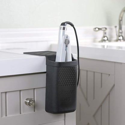 Silicone curling iron holder with stainless steel hook