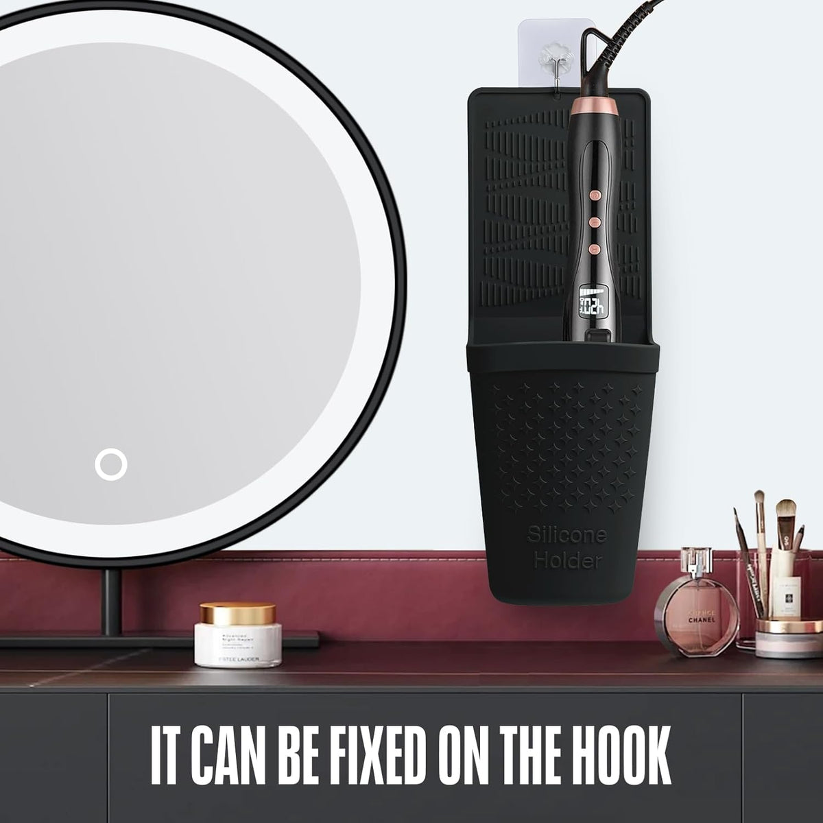 Hair tool holder that attaches to the counter or wall