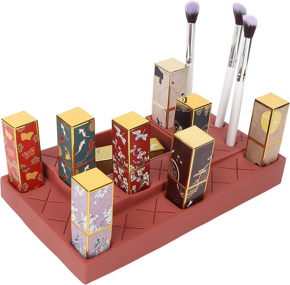 Silicone cosmetic organizer for brushes, lipsticks and lip gloss