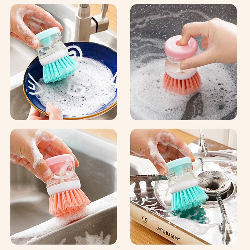 Soap dispenser brush with easy-open top for adding detergent