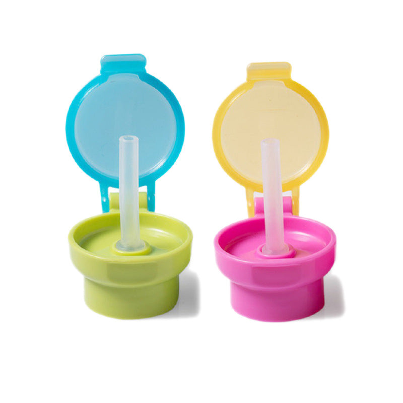 Spill proof bottle cap in green with blue and pink with yellow
