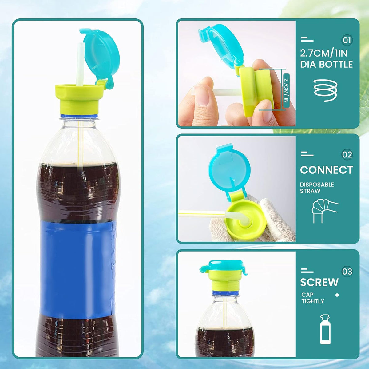 Kids bottle cap that turns a water bottle into a sippy cup