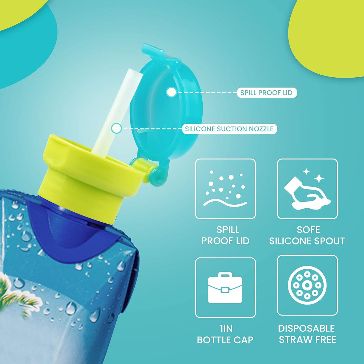 Spill proof cap for standard water bottles