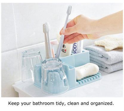 Toothbrush and toothpaste holder with soap dish