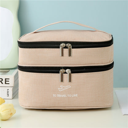 Travel dual layer cosmetic bag in beige