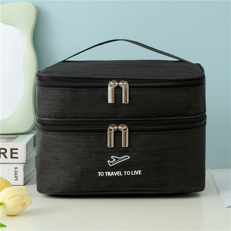 Travel dual layer cosmetic bag in black