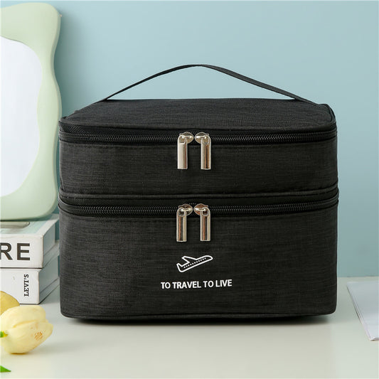 Travel dual layer cosmetic bag in black