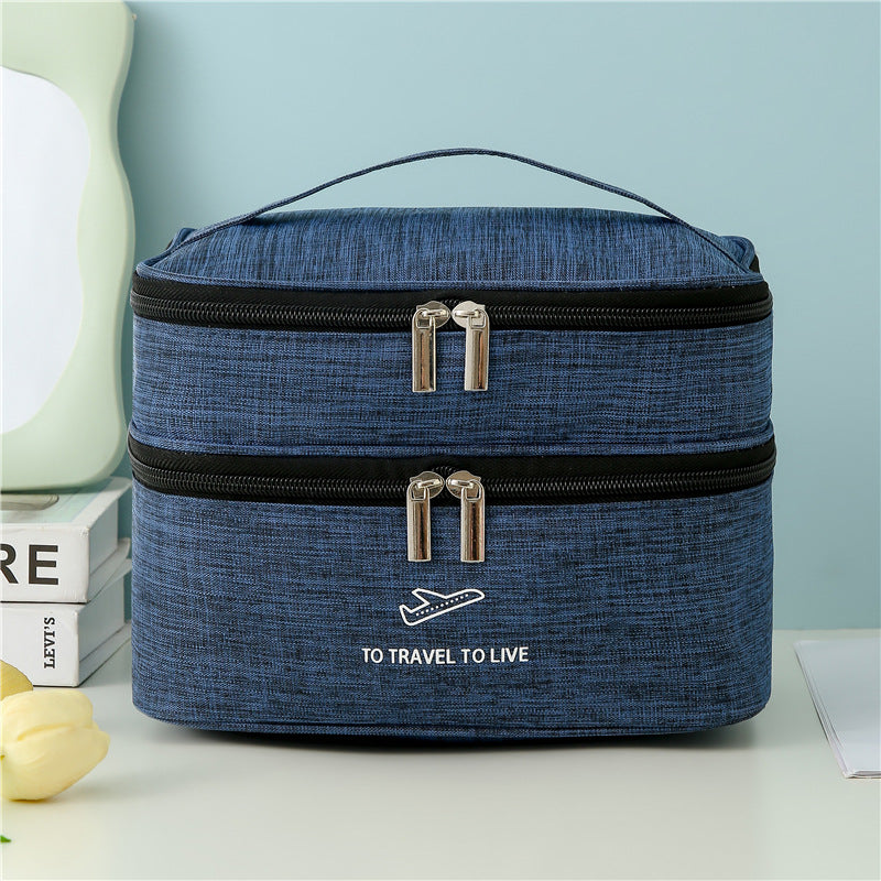 Travel dual layer cosmetic bag in dark blue