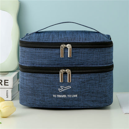Travel dual layer cosmetic bag in dark blue