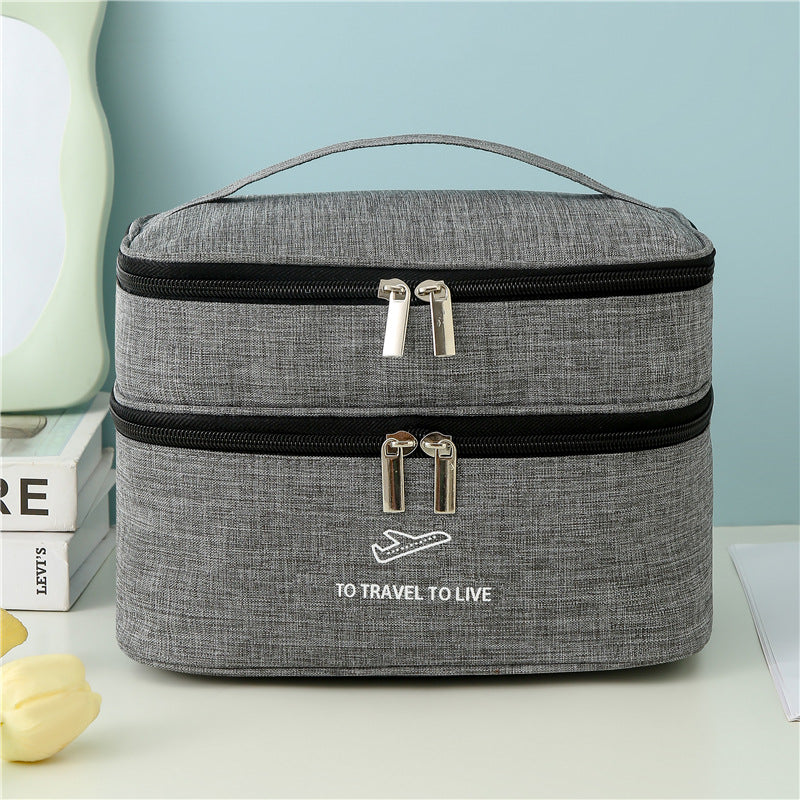 Travel dual layer cosmetic bag in grey