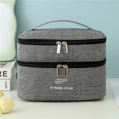 Travel dual layer cosmetic bag in grey