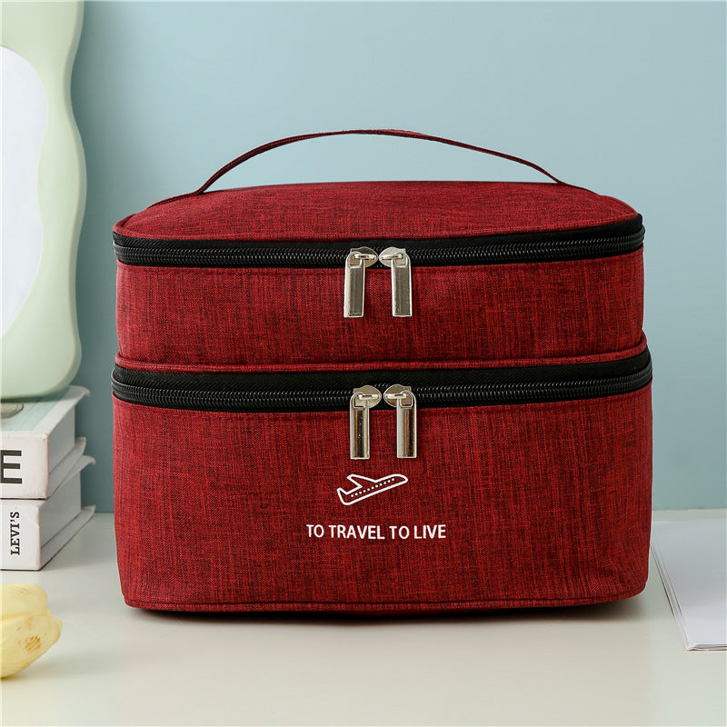 Travel dual layer cosmetic bag in red